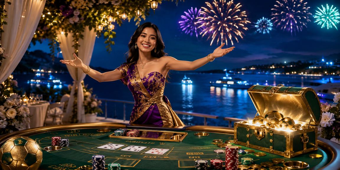 Tampilan permainan baccarat di tepi pantai dengan suasana santai dan layar ponsel aktif