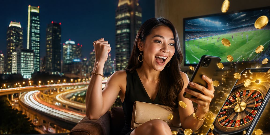 Model Vietnam berpose di depan meja roulette kasino yang mewah dan bersinar